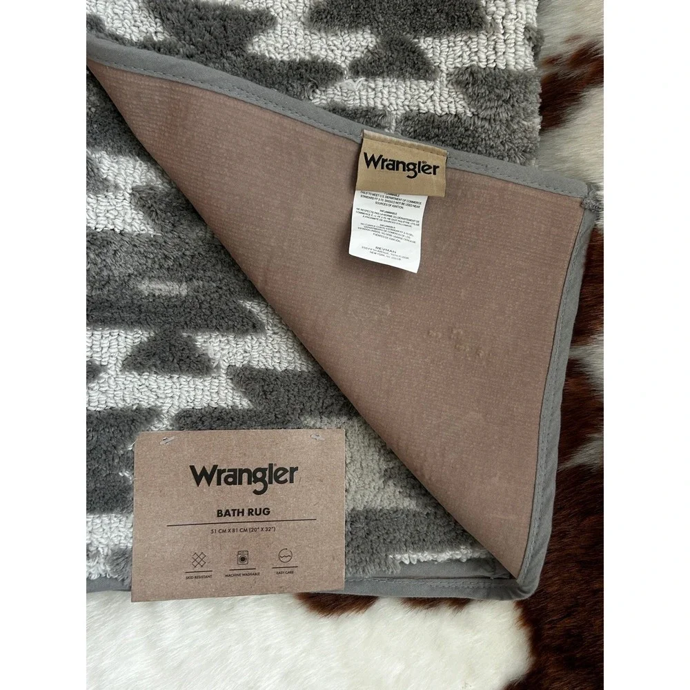 Wrangler Bath Rug Grey White Southwestern Geometric 20x32 Skid‎ Resistant New